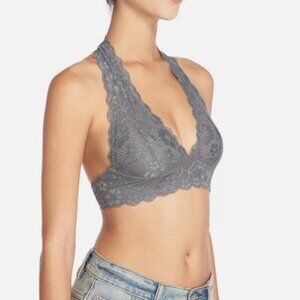 LIKE NEW Free People Crochet Lace Halter Bralette, Gray, XS